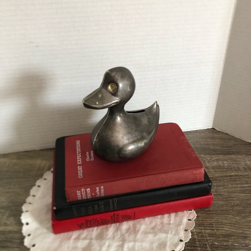 Silver Plated Metal Duck Coin Bank